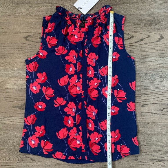 41 Hawthorn Orlee Mixed Material Sleeveless Ruffle Neck Top Size XSP - Navy NWT - Picture 9 of 11